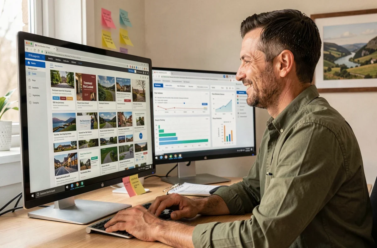 Chef de projet web du Tarn examinant un portfolio de réalisations et des performances SEO