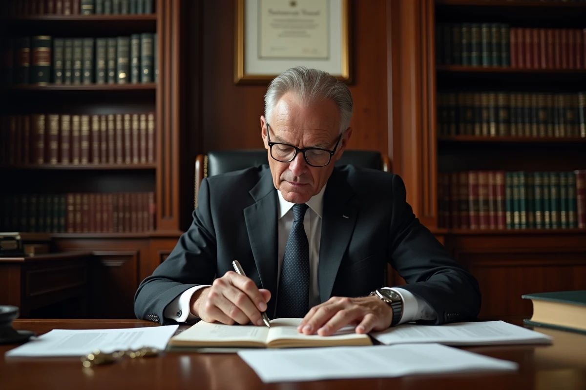 Avocat spécialisé en droit du travail consultant des documents juridiques sur le licenciement dans son cabinet