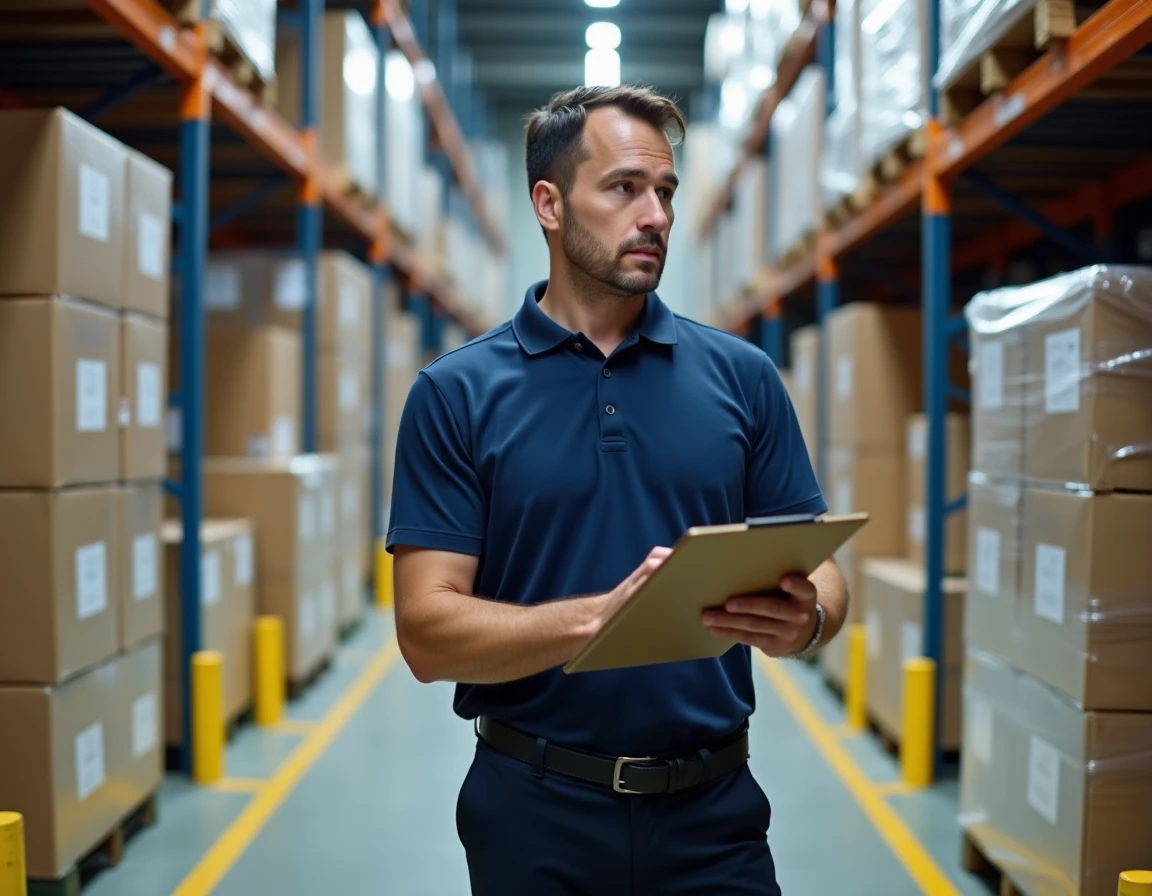 Coordinateur logistique Heppner or dans un entrepôt de fret examinant des documents d'expédition