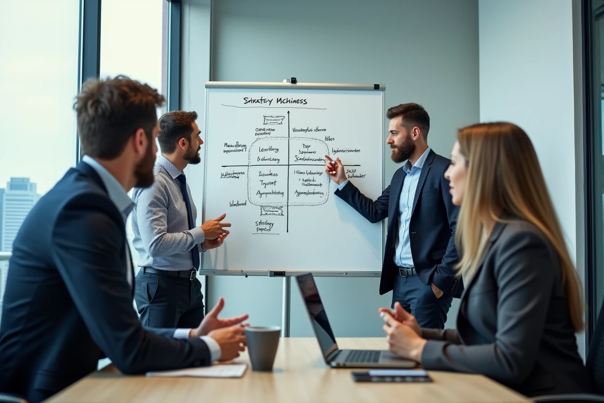 Groupe de professionnels discutant autour d