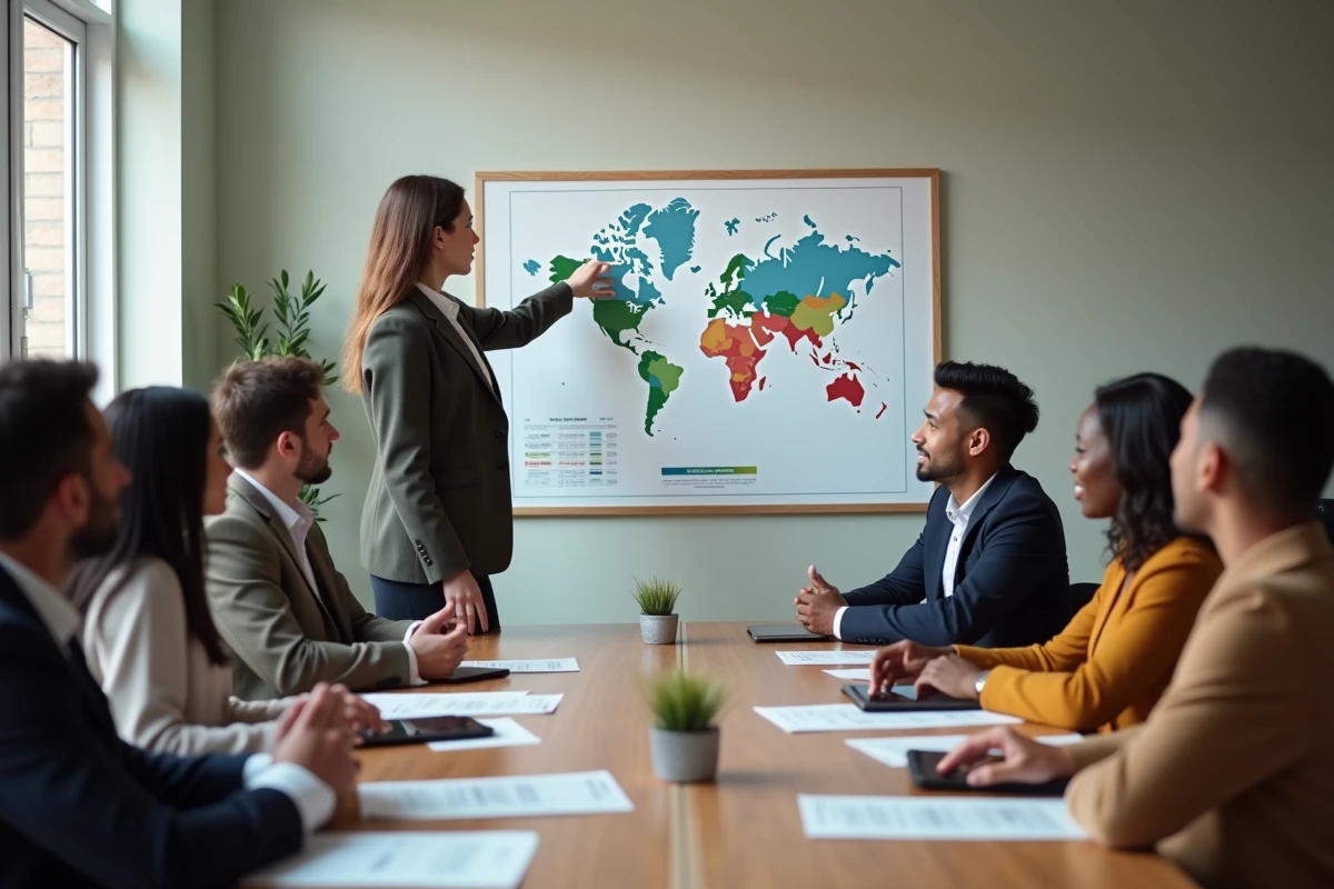 Jeune femme pointant un graphique &eacute;conomique en centre communautaire