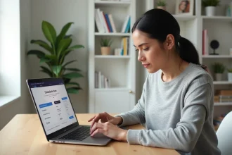 Femme explorant les options d'abonnement gratuit et payant sur une plateforme de ressources numériques type Envato Elements