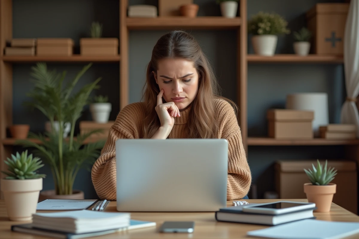 Femme assise à son bureau créatif à la maison