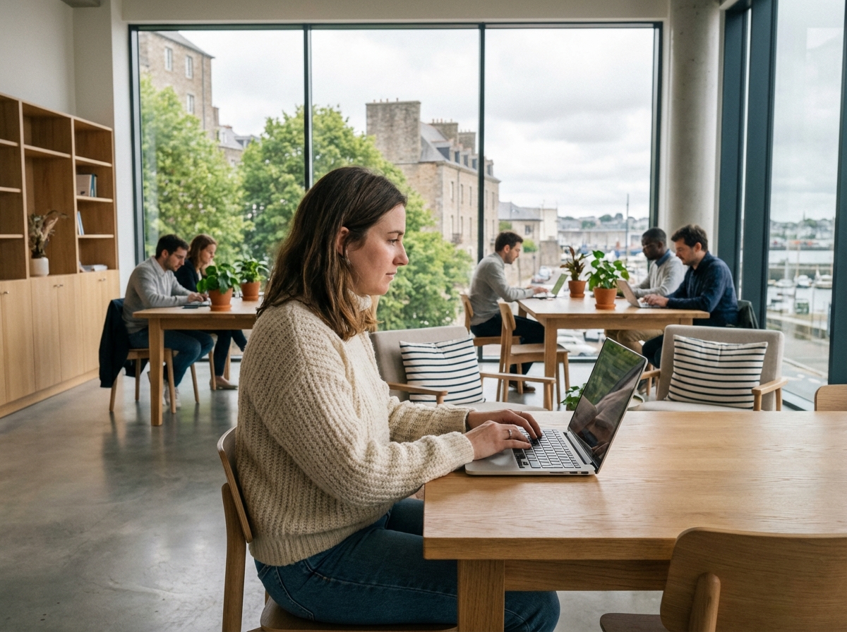 Jeune femme travaillant sur un ordinateur &agrave; Brest