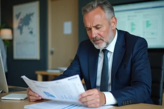 Homme en costume bleu étudiant un graphique salarial