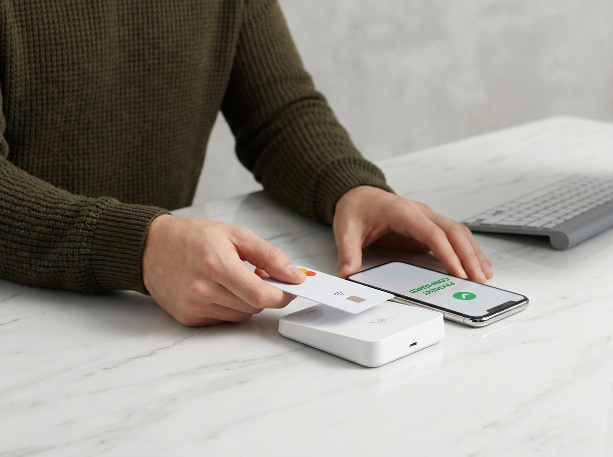 Gros plan d'un paiement sans contact par carte bancaire sur un terminal moderne pour e-commerce
