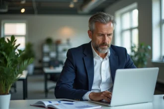 Homme d'affaires en costume dans un bureau moderne