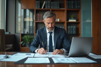 Homme d'affaires en réunion de travail avec documents