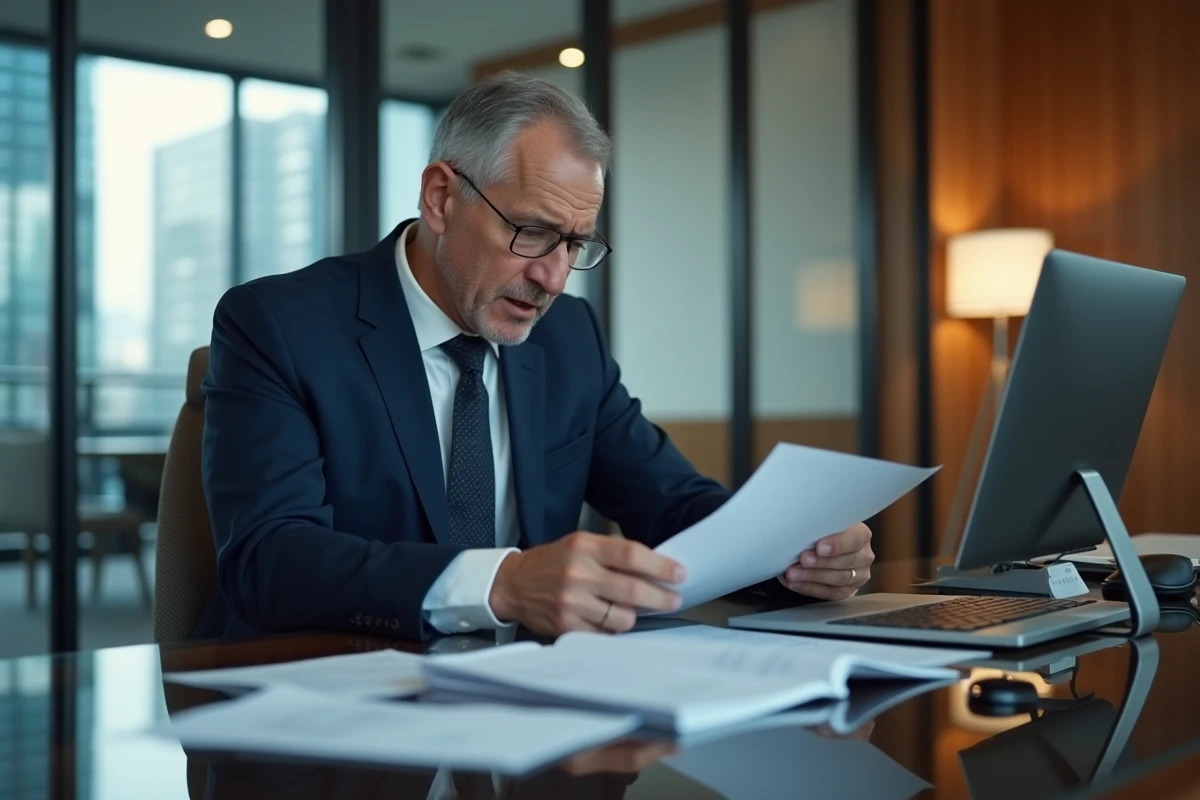 Homme d'affaires en costume bleu dans un bureau moderne