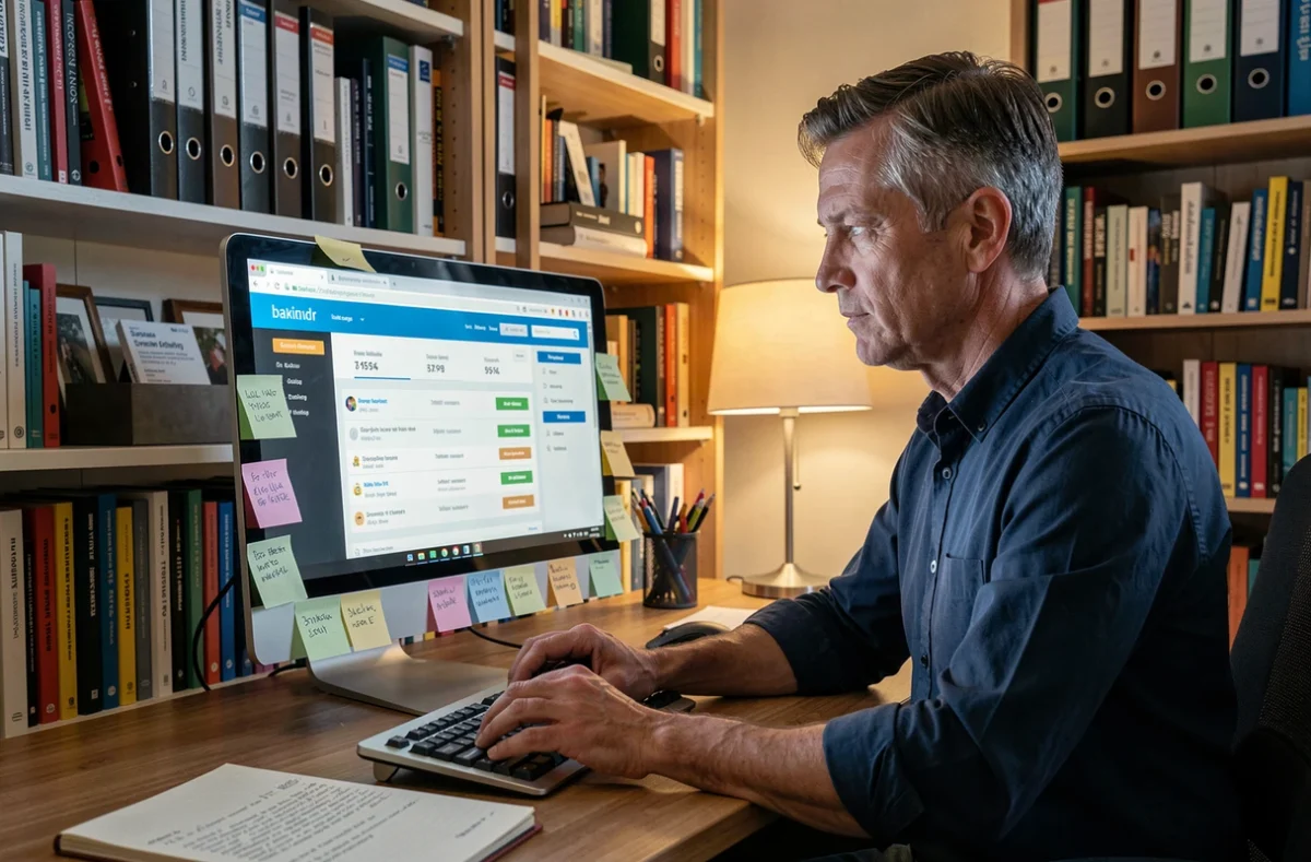 Homme vérifiant ses transactions bancaires en ligne pour identifier un débit imprimerie nationale récurrent