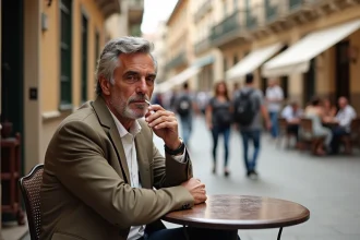 Homme méditerranéen détendu dans un café espagnol