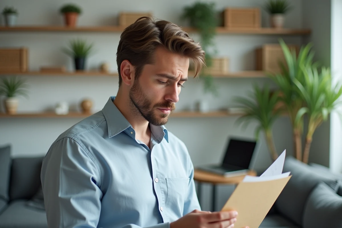 Jeune homme lisant une lettre dans son salon lumineux
