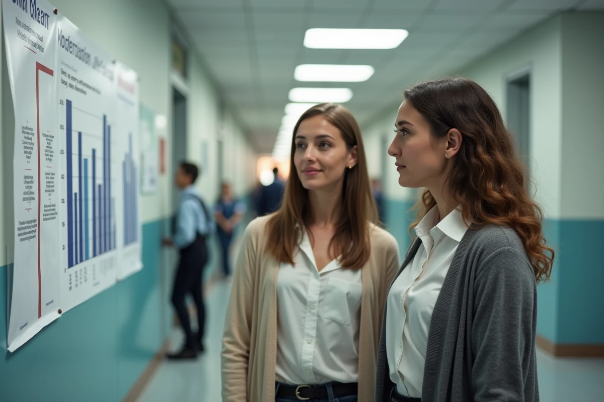 Deux jeunes employées publiques discutant de salaires