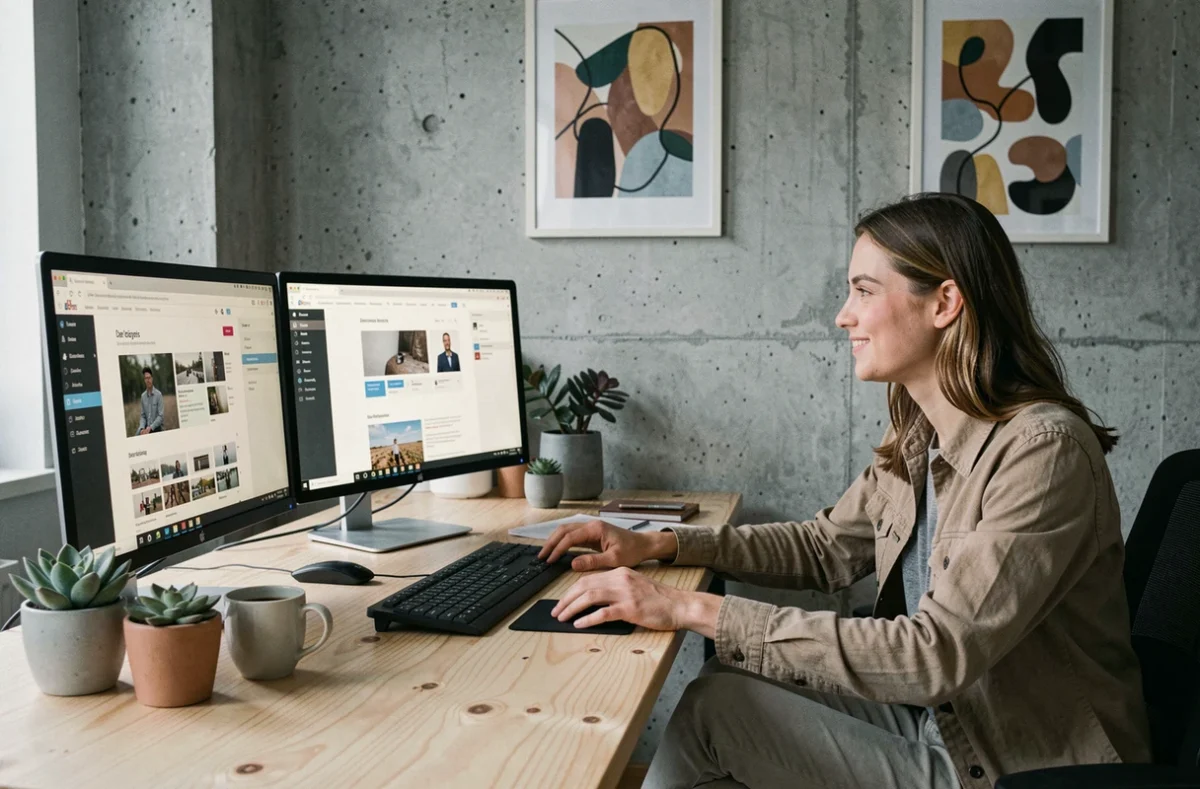 Équipe de l'agence Tiz travaillant sur des designs web responsifs dans un studio créatif minimaliste à Strasbourg