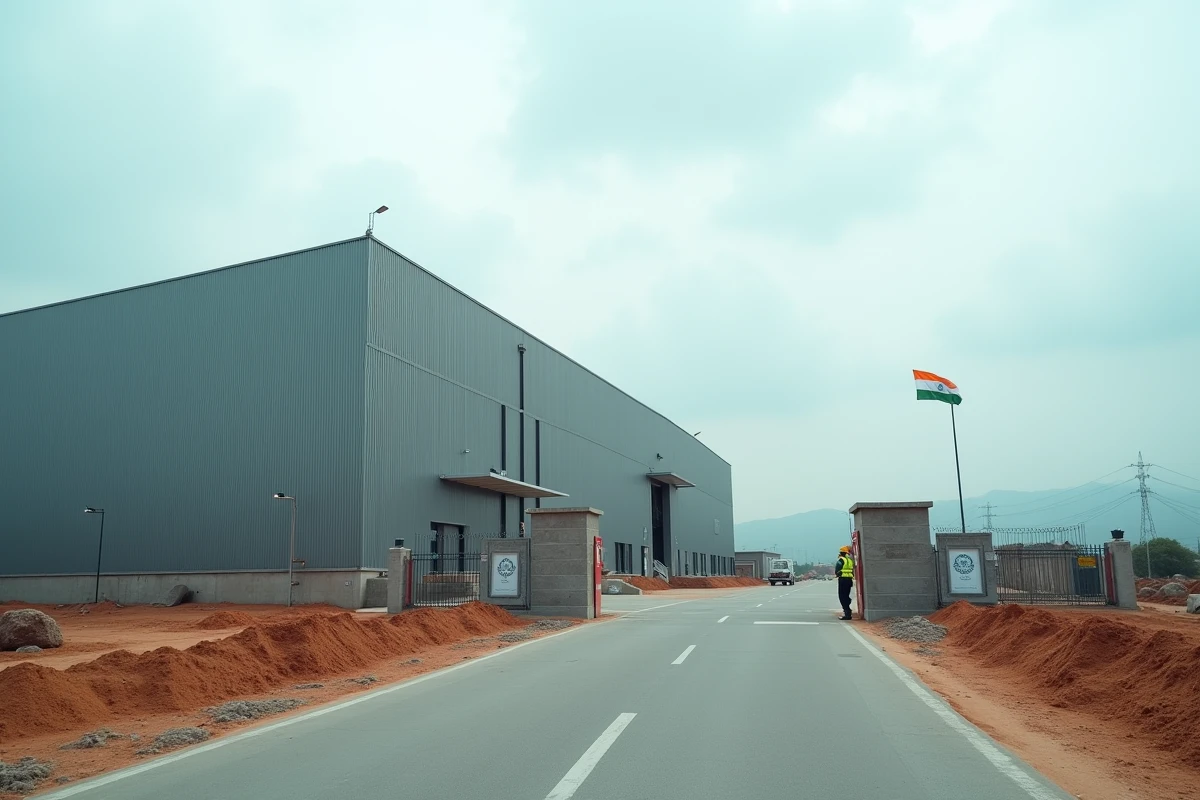 Usine industrielle moderne en périphérie de Pune illustrant l'implantation d'entreprises étrangères en Inde via l'IEM